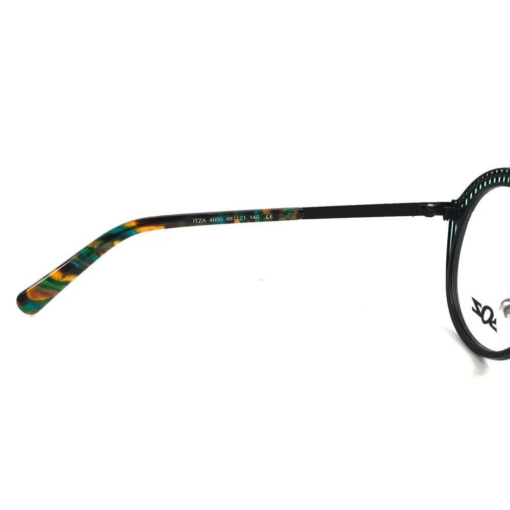 Boz Eyeglasses Frames ITZA 4000 Black Clear Green Round Full Rim 48-21-140